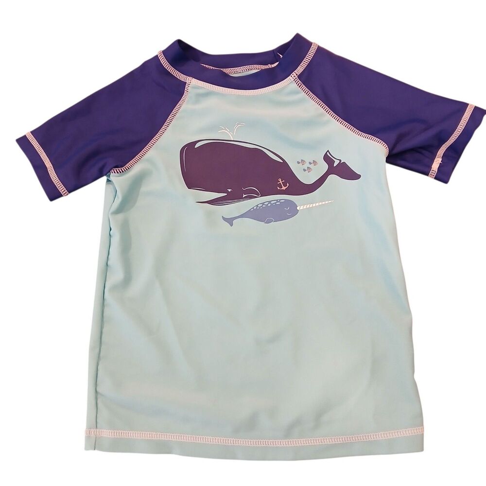 Toddler Swim Shirt by Circo Size 2T Beach Purple Whale Blue Short Sleeve